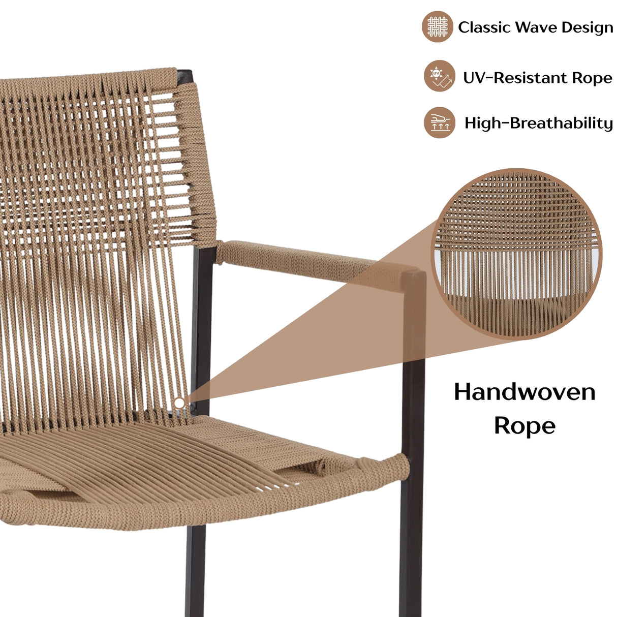 Outdoor Rope 3-Piece Patio Set (Beige)