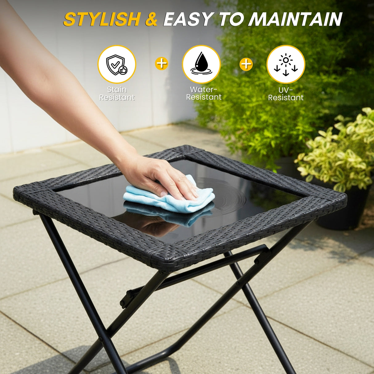 3-Piece Outdoor Wicker Folding Patio Set (Black)