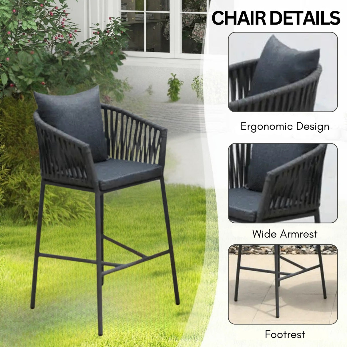 Outdoor Rope 5-Piece Bar Set With a High-Top Round Table