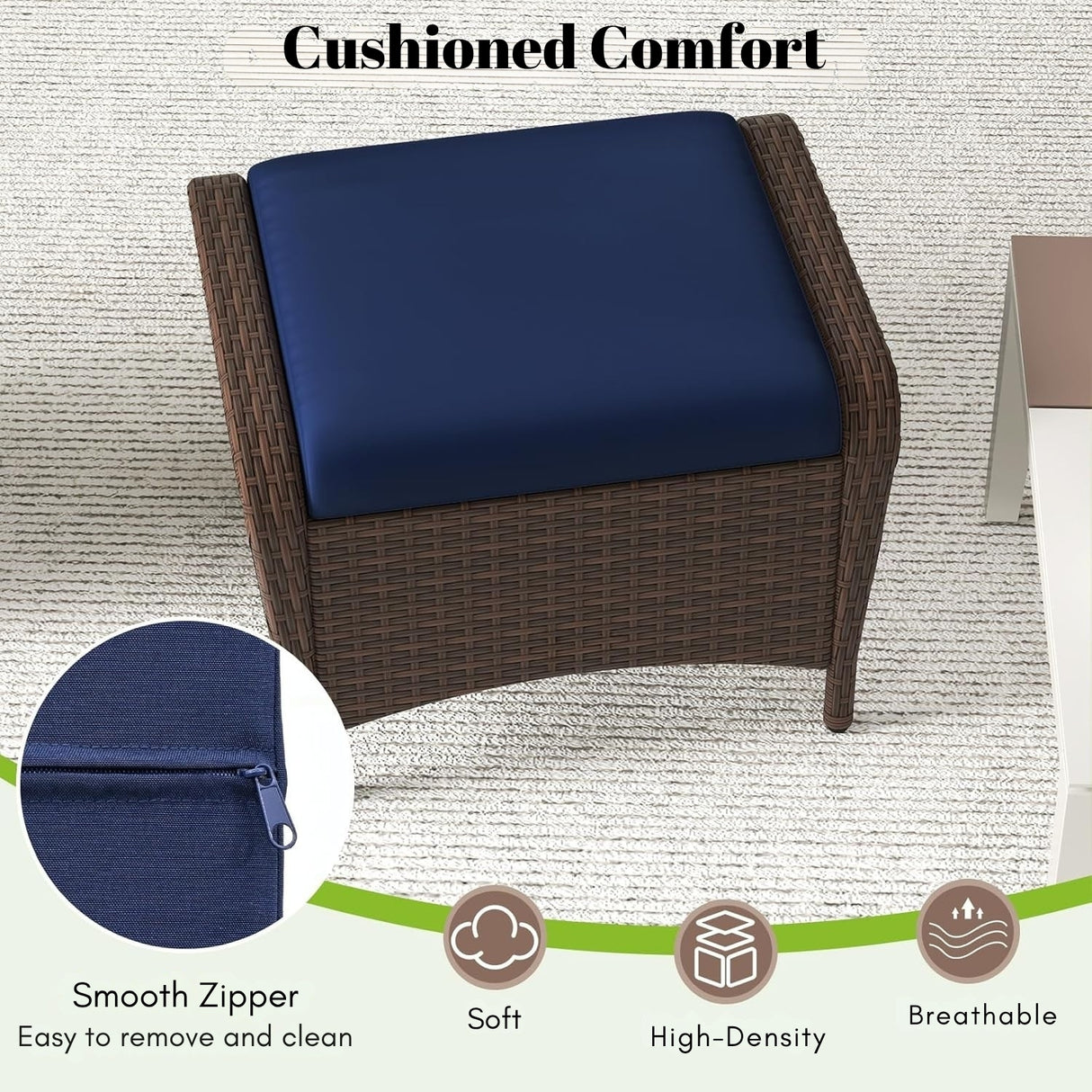 2-Piece Outdoor Rattan Wicker Ottoman Set