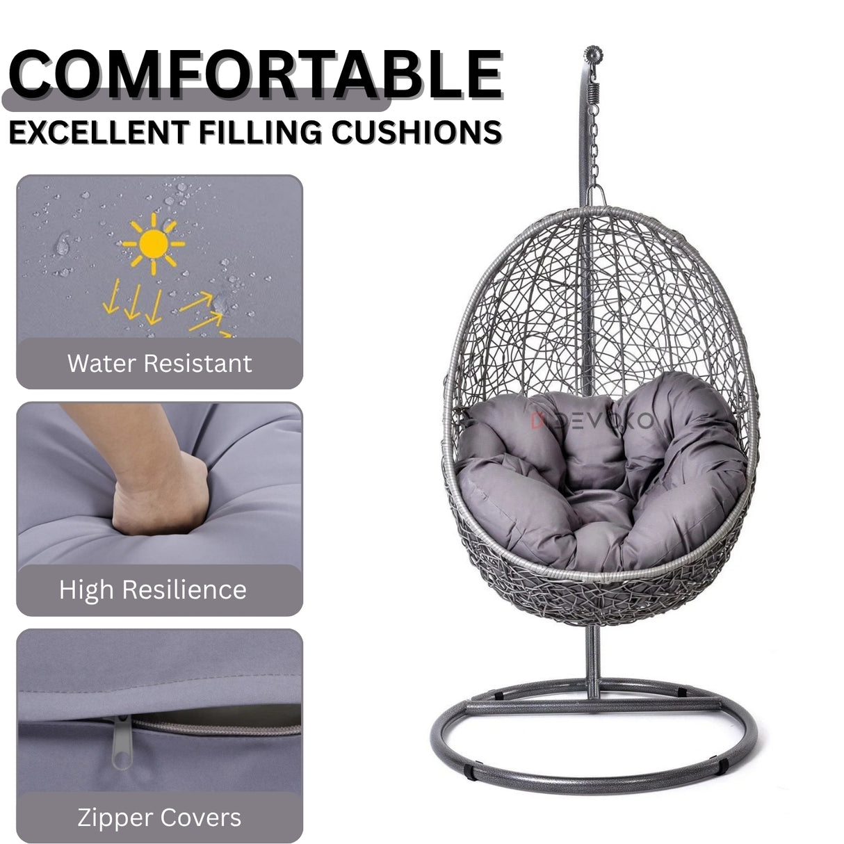 Single Seater Rattan & Wicker Swing (Grey)
