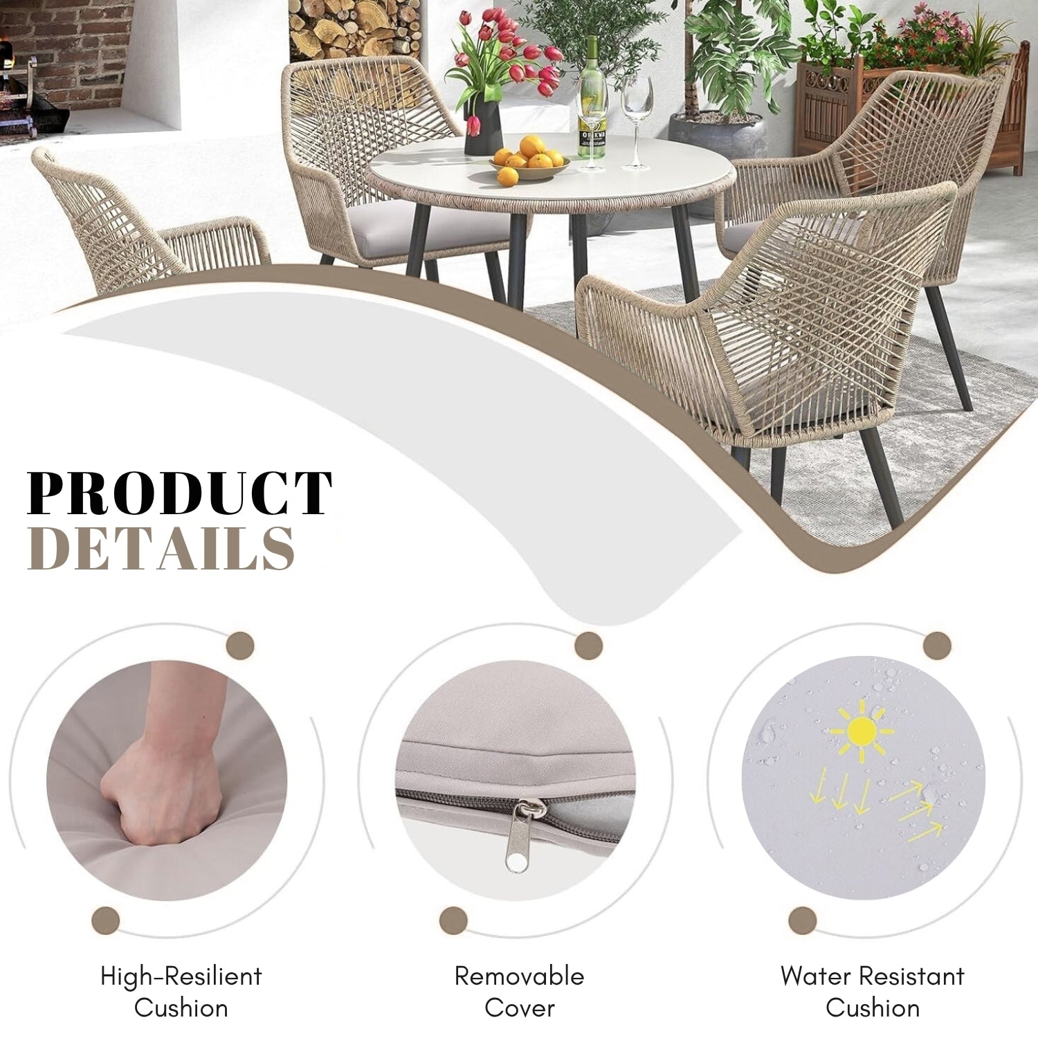 5-Piece Outdoor Rope Patio Dining Set