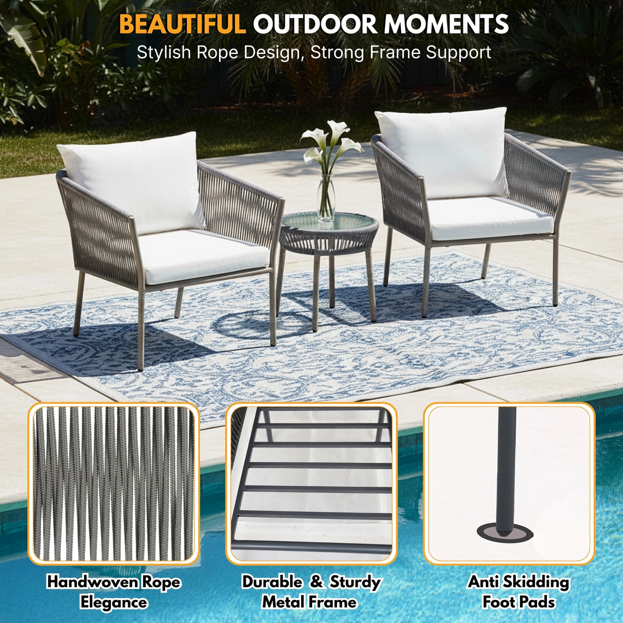 3-Piece Rope Patio Set - Perfect for Outdoor