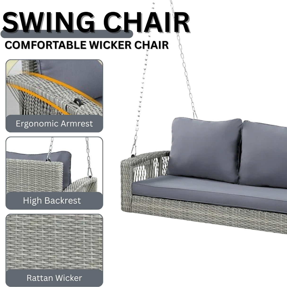 Outdoor Large HDPE Wicker 3-Person Porch Swing