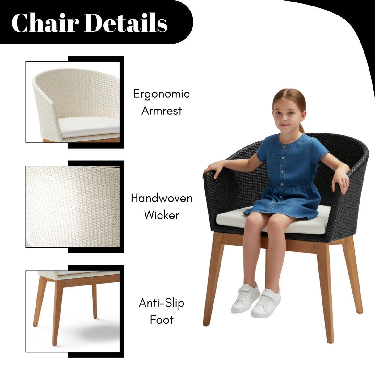 Outdoor All-Weather Resistant Rattan Wicker 5-Piece Dining Set (Black & White)