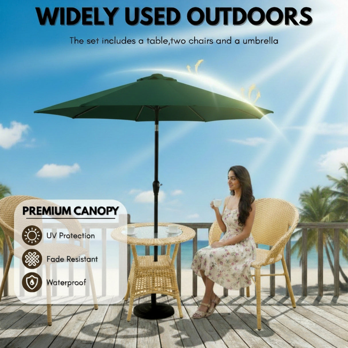 Outdoor Wicker 3-Piece Patio Set with Outdoor Umbrella