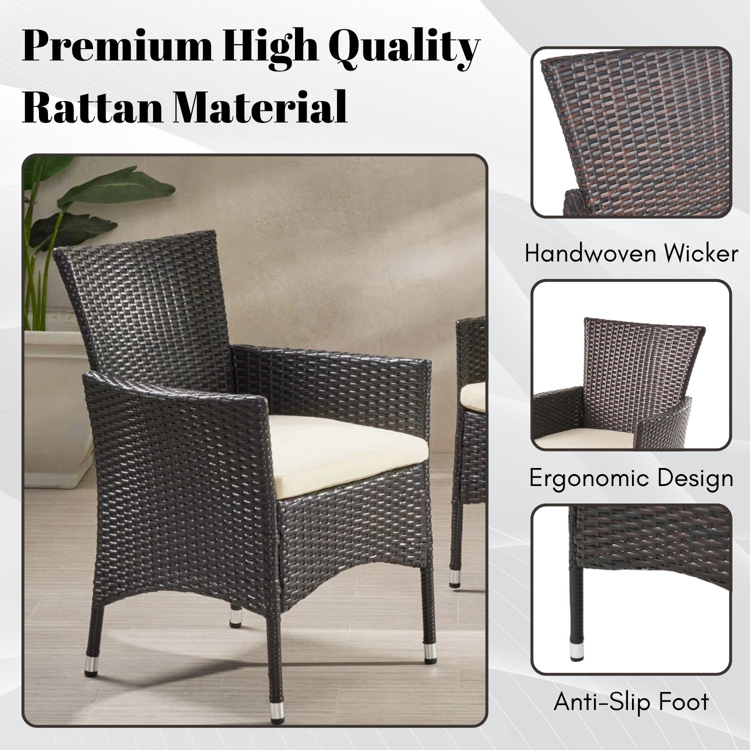 2-Piece Outdoor Rattan Wicker Patio Dining Chairs