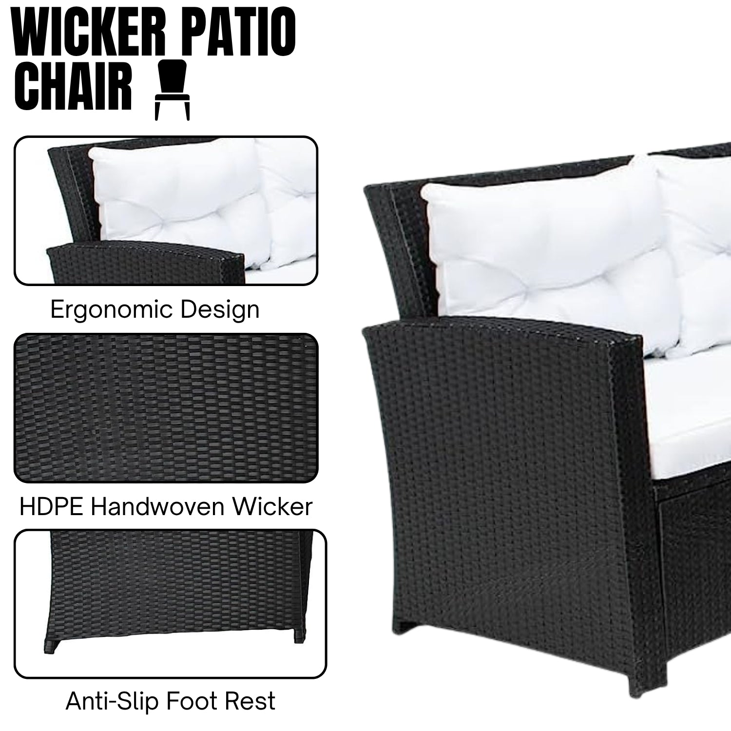 5-Piece Wicker Patio Conversation Set (Black/White)