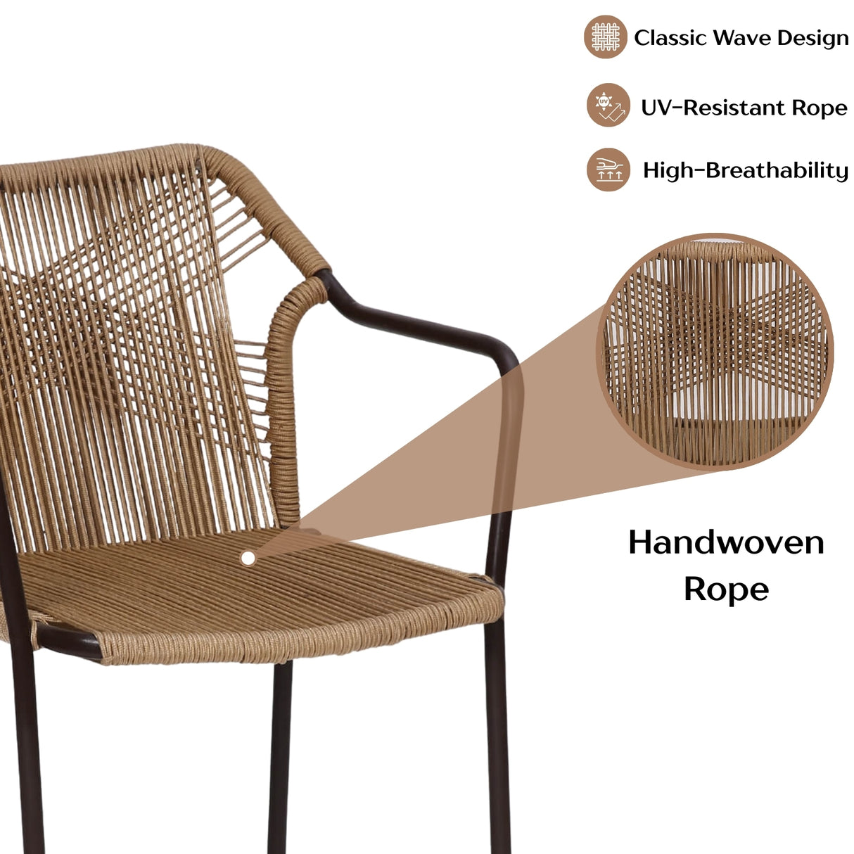 3-Piece Outdoor Beige Rope Patio Set
