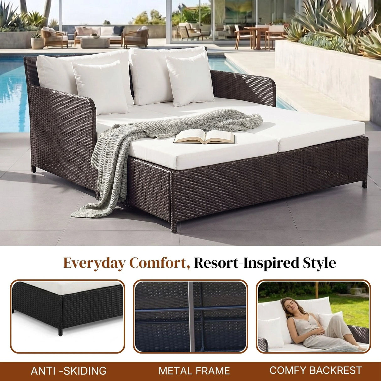 Outdoor Patio Double Seater Daybed For Garden, Poolside