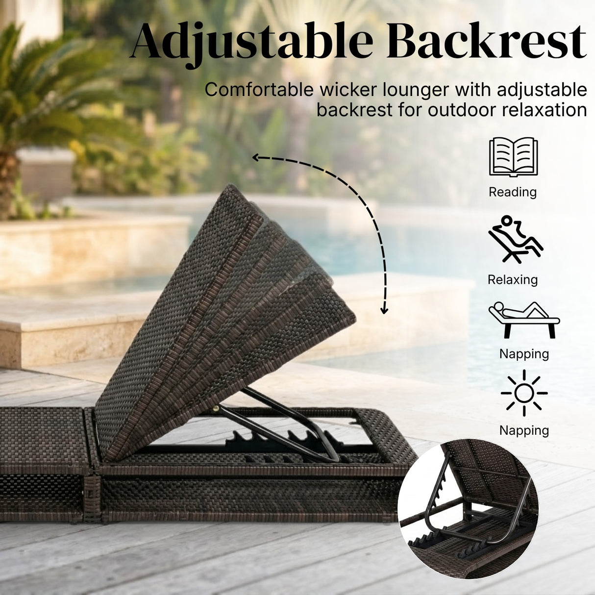 Outdoor Rattan Wicker Single Lounger Chair (Dark Brown & Cream)