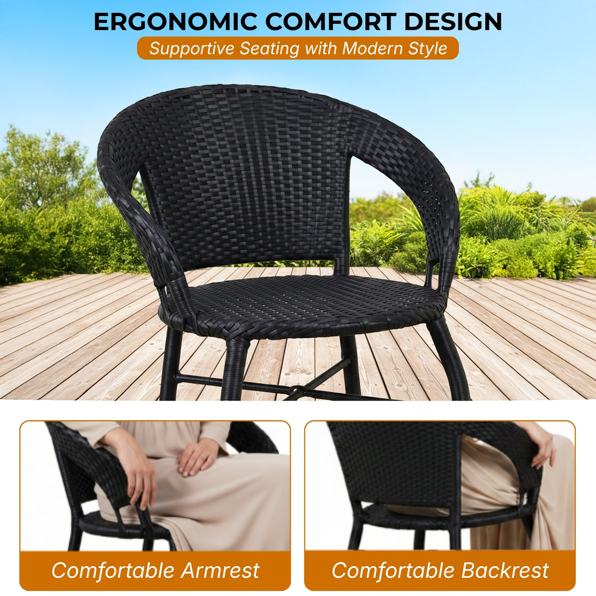 Outdoor Rattan Wicker 5-Piece Patio Furniture Set (Black)