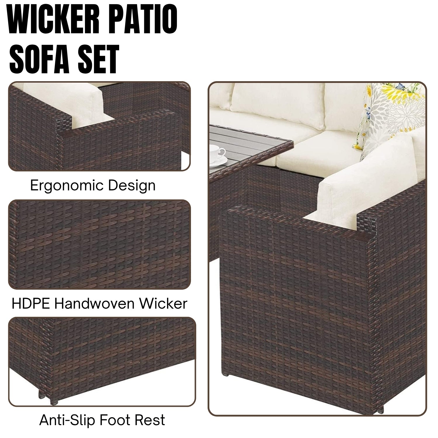 6-Pieces L-Shape Patio Rattan Dining Set