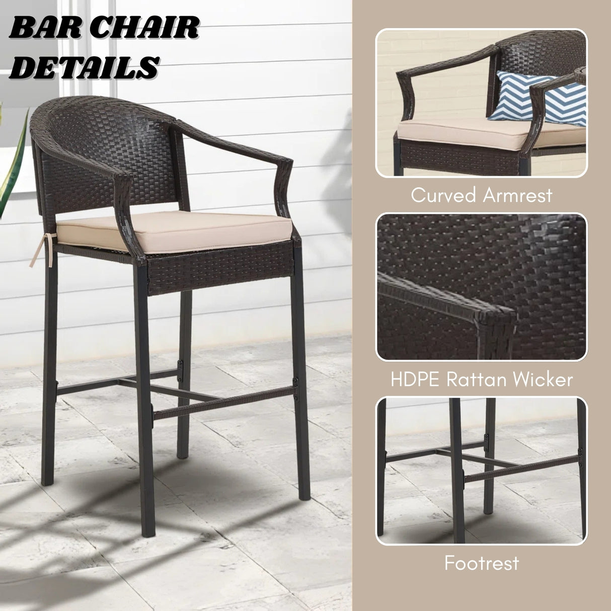 Outdoor Rattan Wicker Bar Set with Round Table