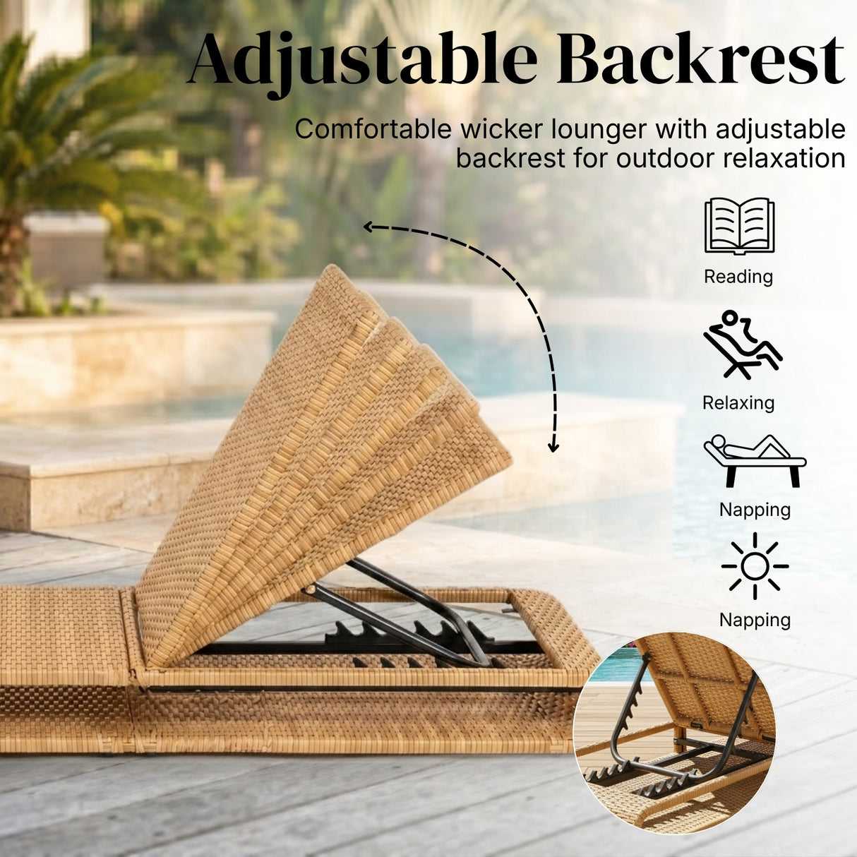Outdoor Rattan Wicker Single Lounger Chair (Beige & Off-White)