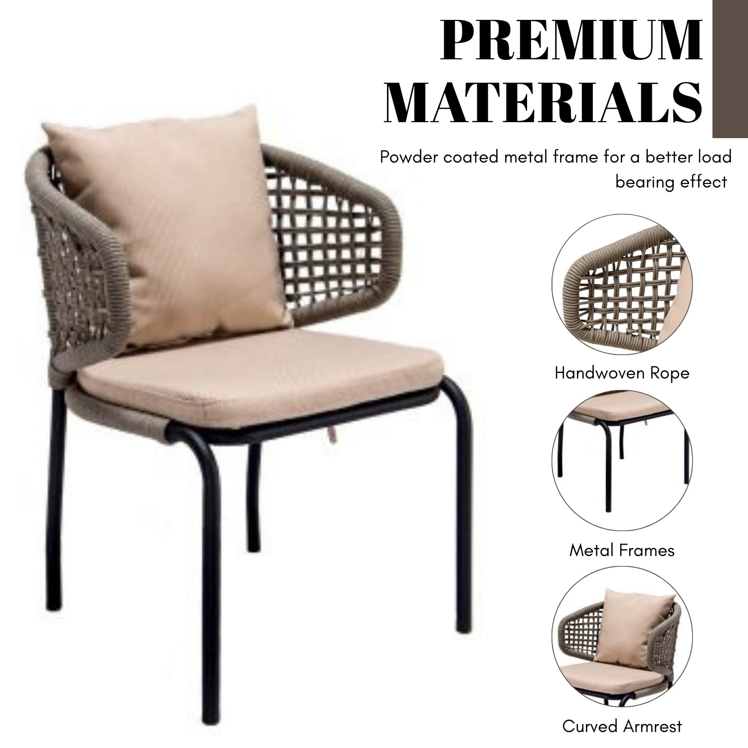 3-Piece Outdoor Rope Conversation Set (Beige & Cream)