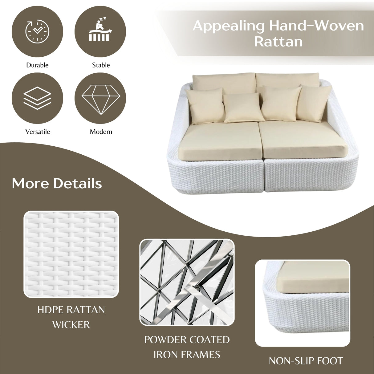 Patio Rattan & Wicker Double Conversation Daybed