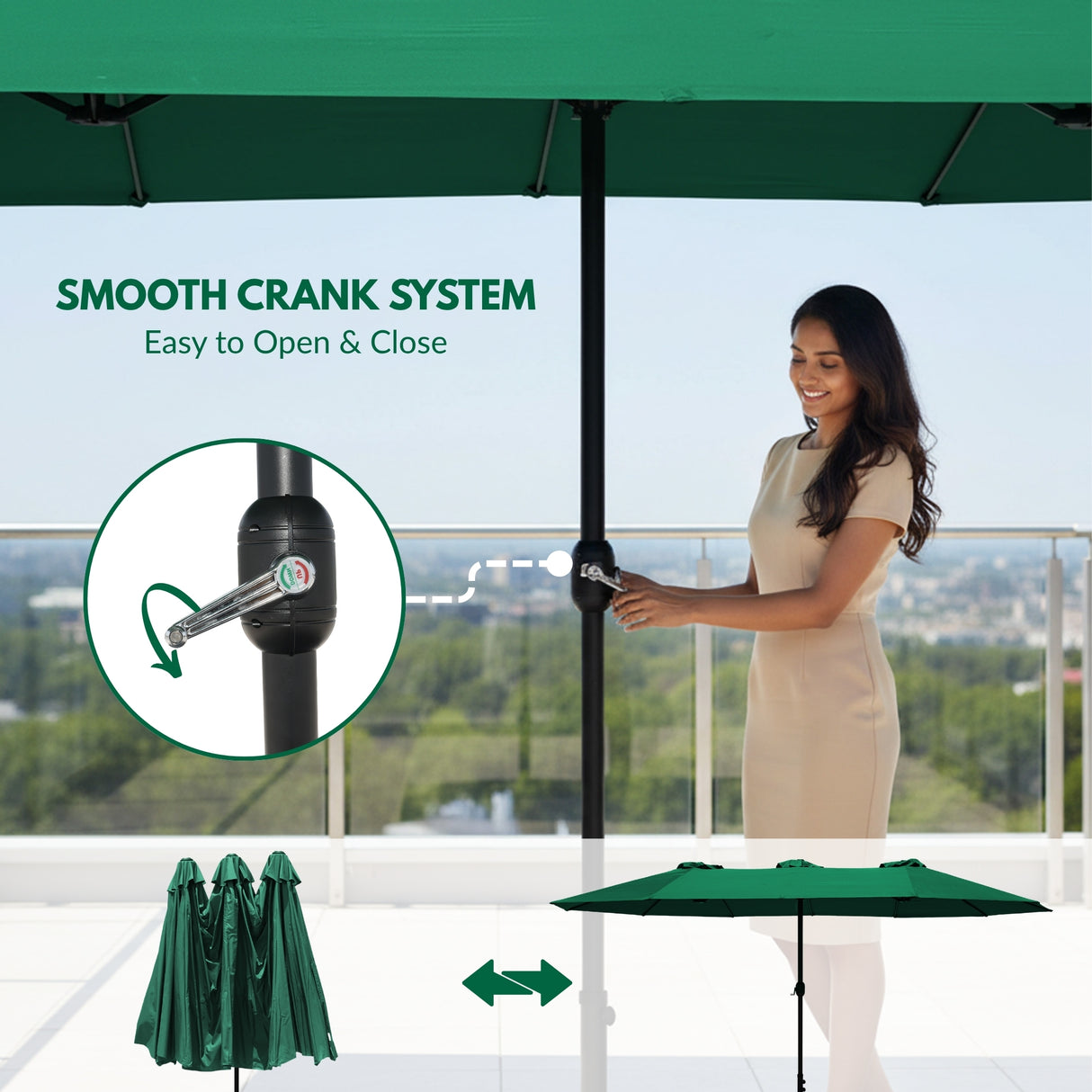 15FT Double-Sided Outdoor Patio Umbrella with Granite Base (Green)