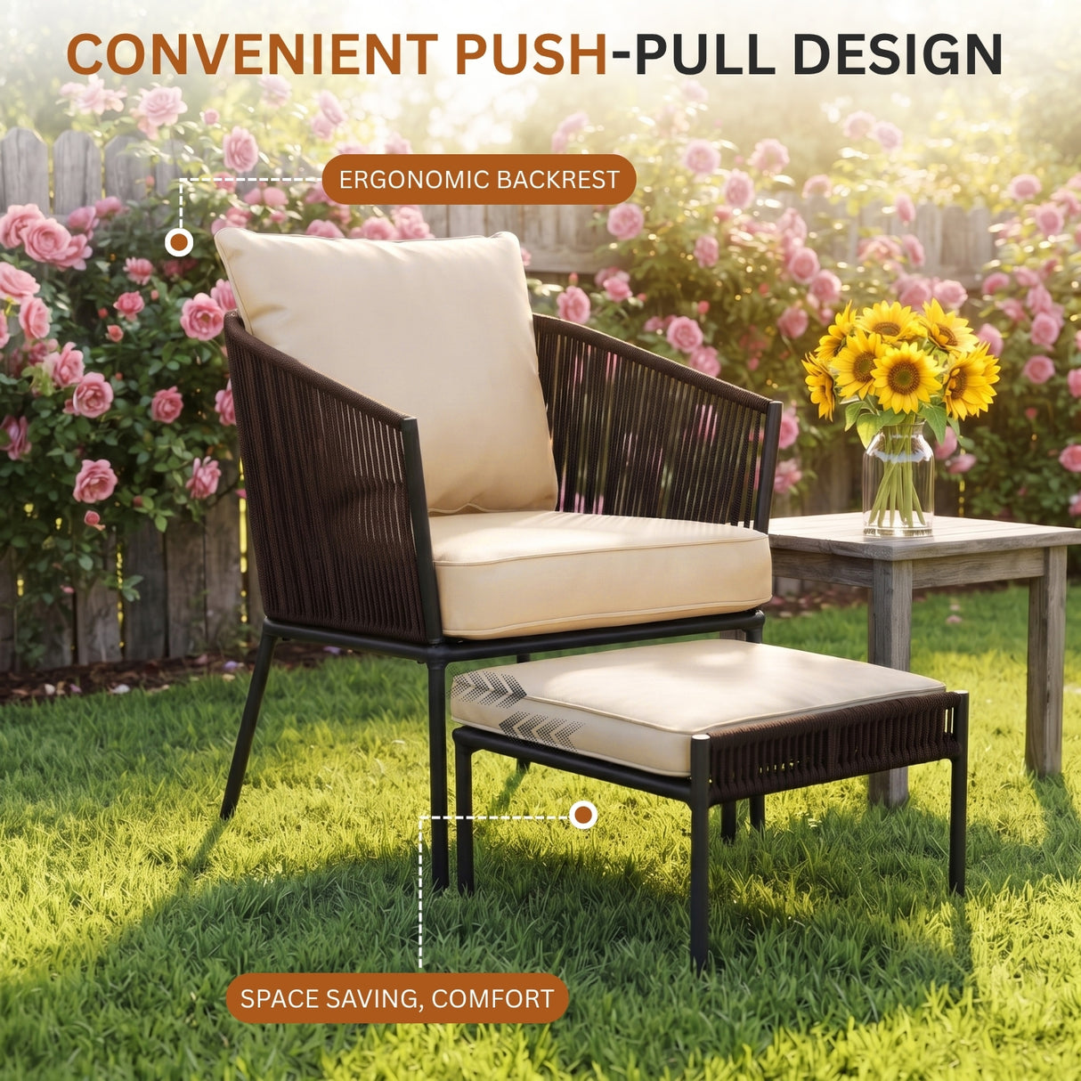 Outdoor 5 Piece Rope Patio Sofa Set (Brown & Cream)
