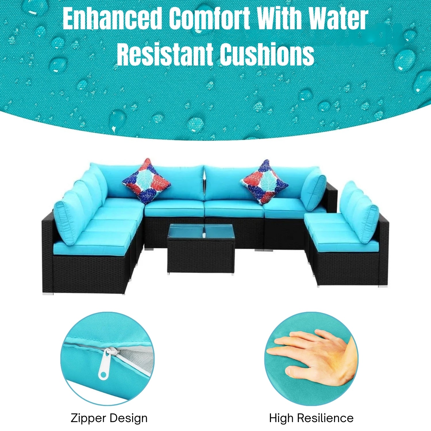 Outdoor Garden Conversation Sofa Set (Black/Sky-Blue)