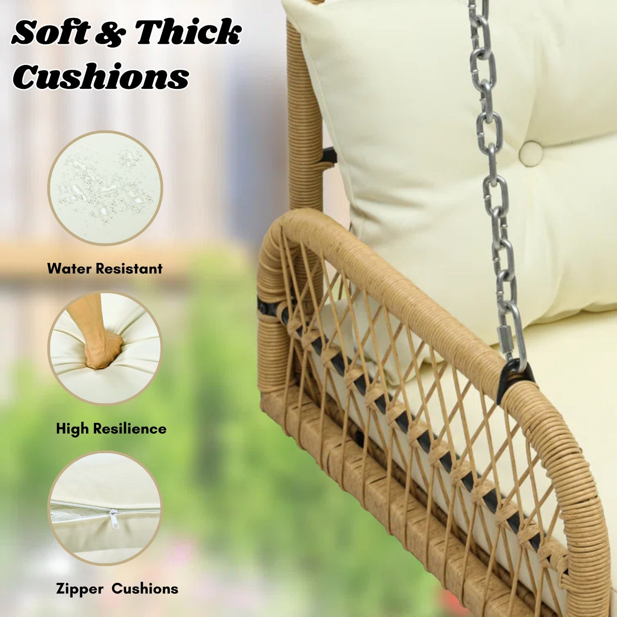 Outdoor Beige Rattan Wicker Two Seater Sofa Swing