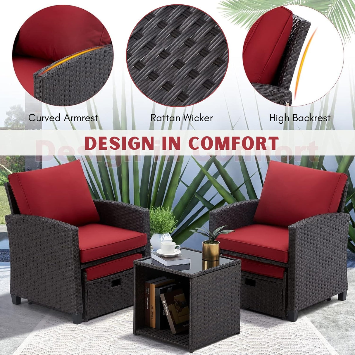 5 Piece Outdoor Patio Wicker Furniture Set