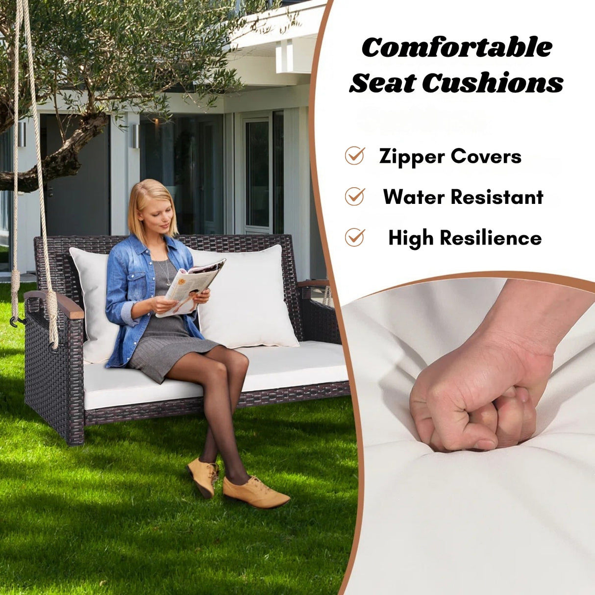 Outdoor Dark Brown Rattan Wicker Two Seater Sofa Swing