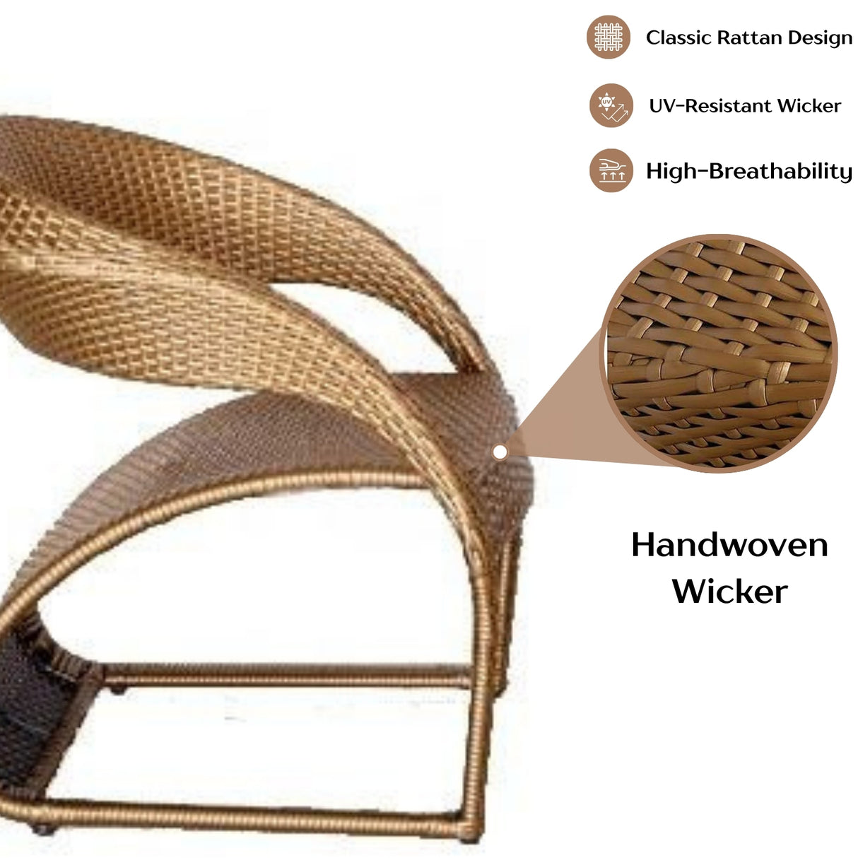 3-Piece Outdoor Rattan Wicker Patio Set (Golden)