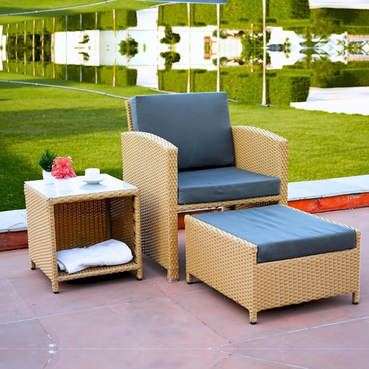 Outdoor 5 Piece Patio Wicker All Weather Sectional Furniture Set