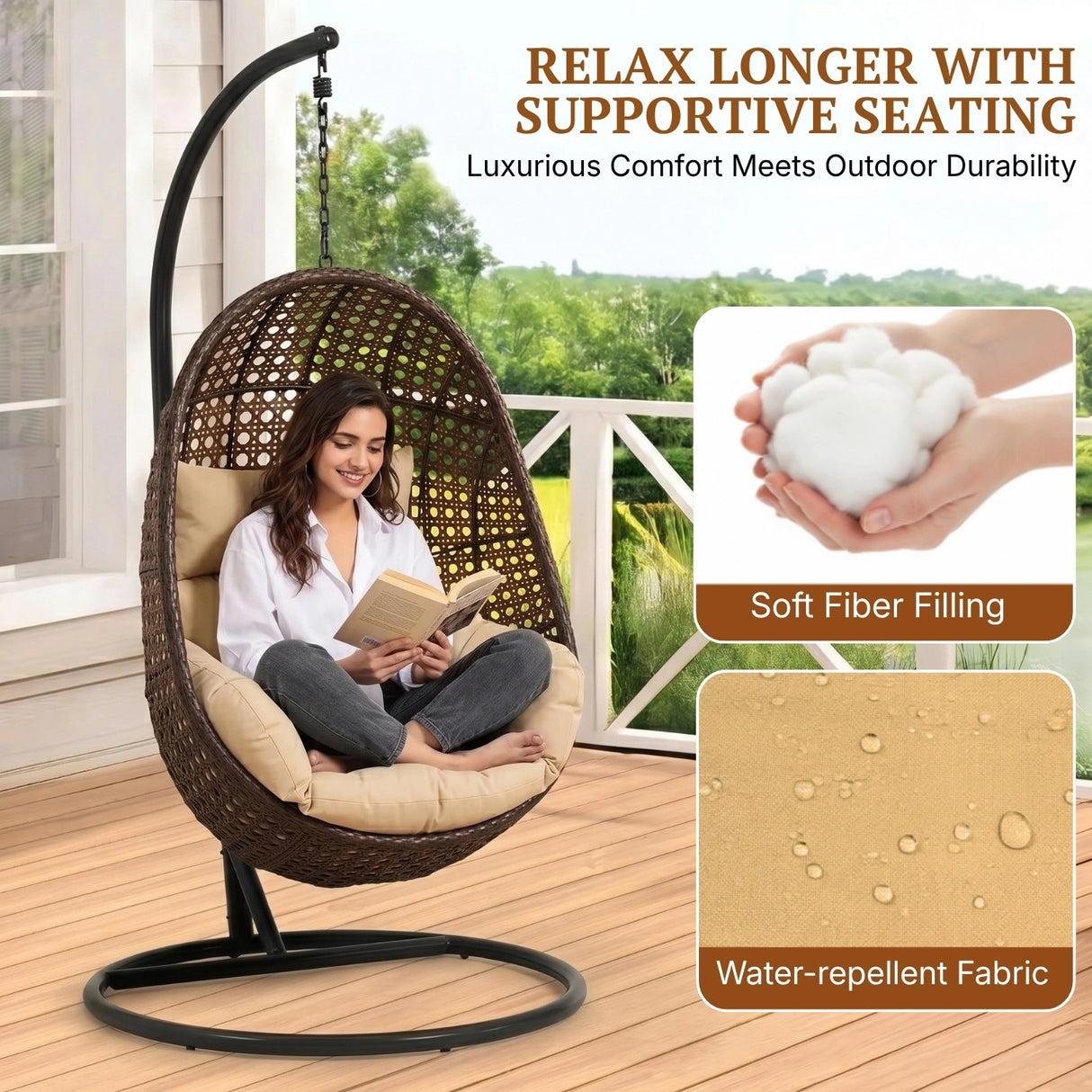 Hanging Egg Swing Chair (Dark Brown and Cream)