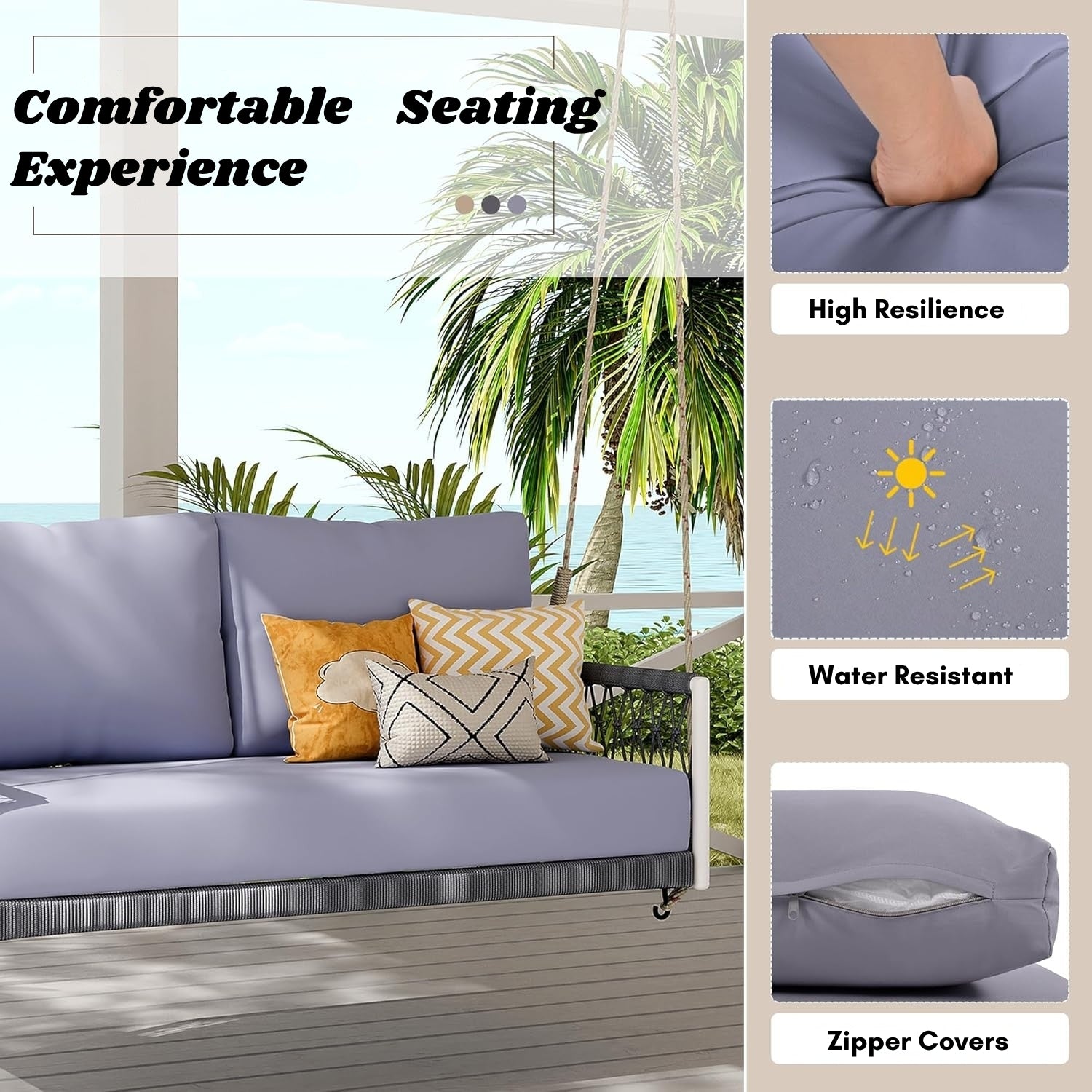 Outdoor Rope Swing 2-Person Hanging Chair, Weatherproof Porch Swing