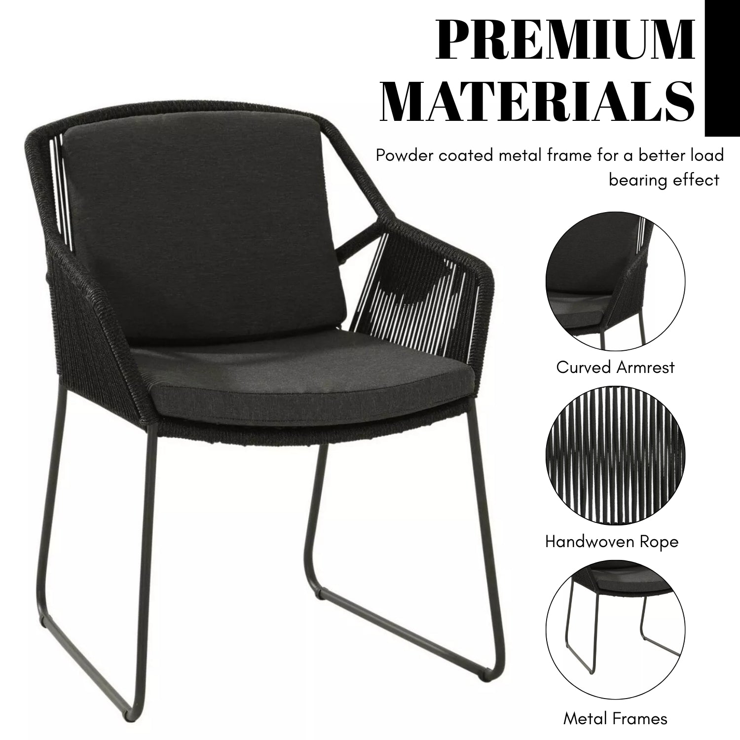 3 Piece Garden Outdoor Black Rope Patio Set