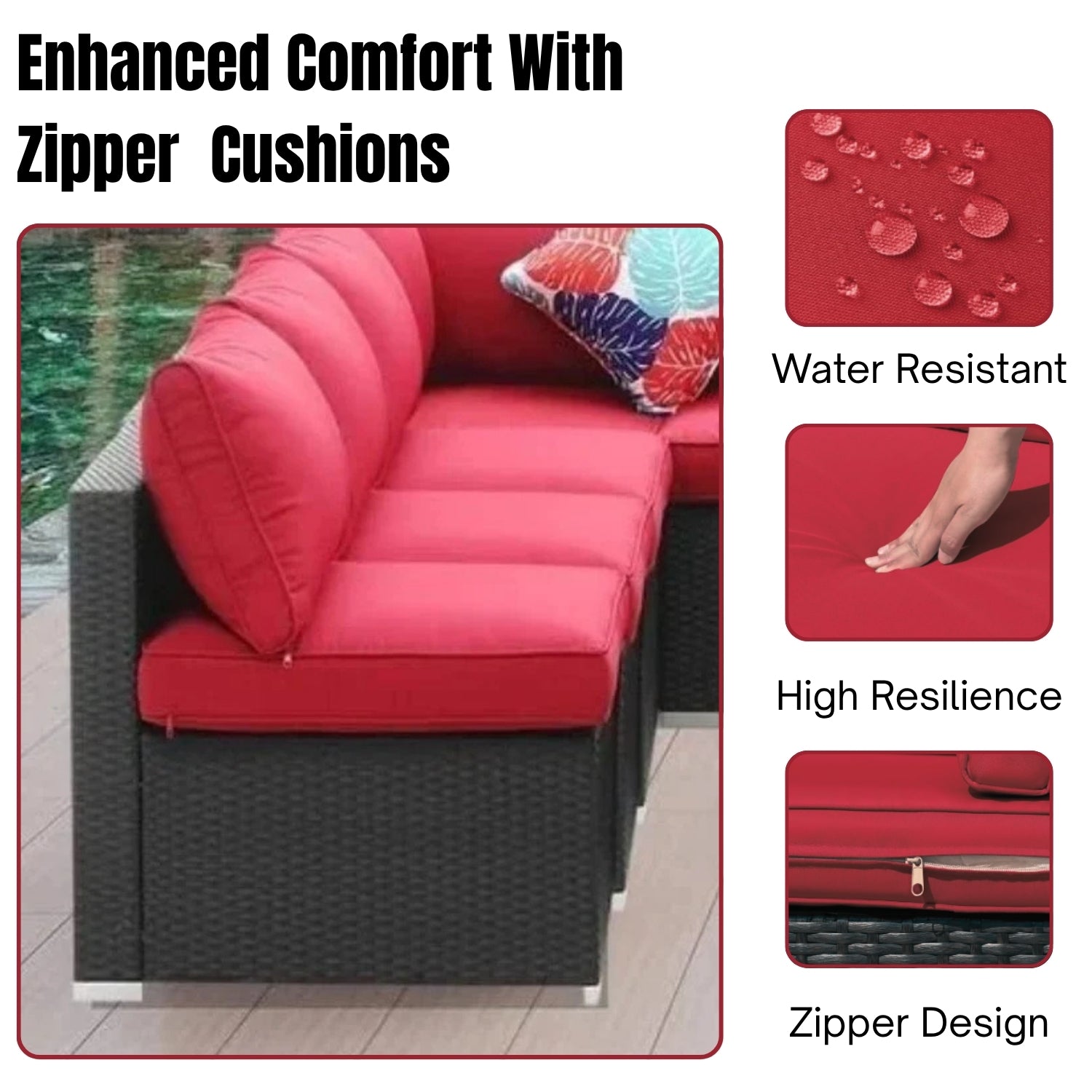 Outdoor Garden Conversation Sofa Set (Black/Red)