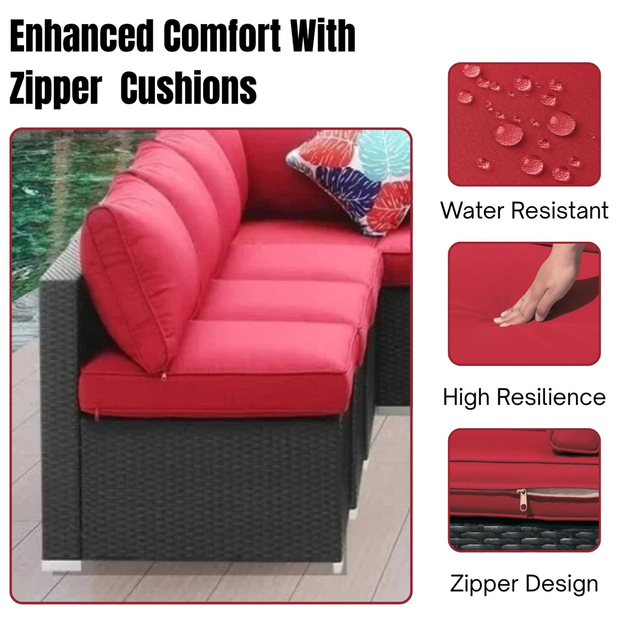 Outdoor Garden Conversation Sofa Set (Black/Red)