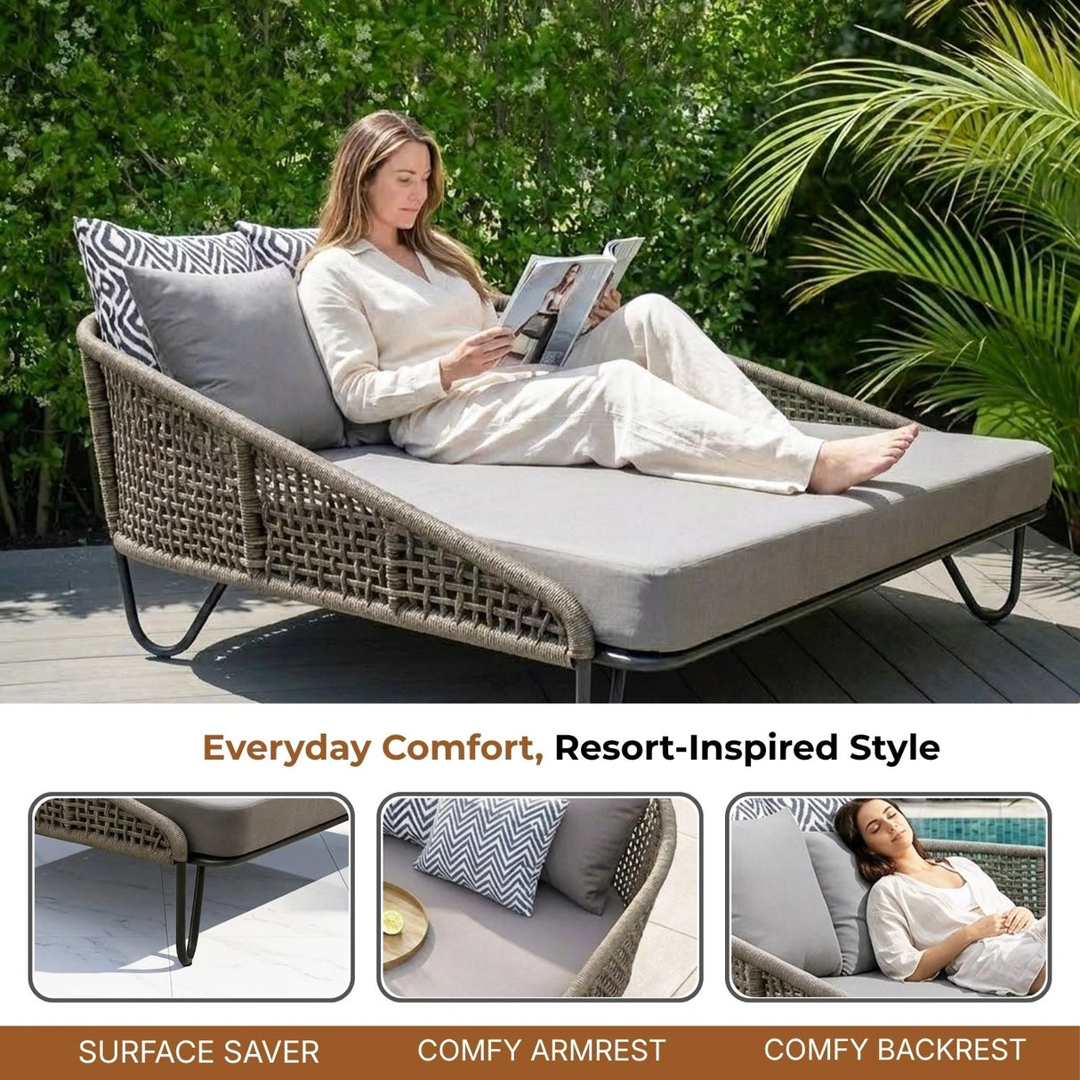Outdoor Rope Patio Furniture Daybed (Grey)