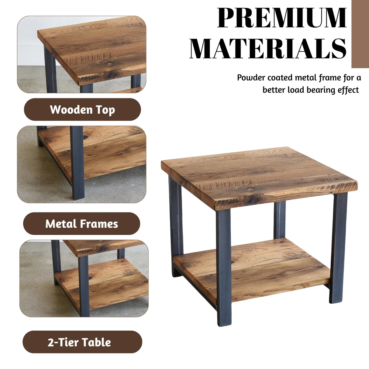 Solid Sheesham Wood Top 2-Tier Coffee Table