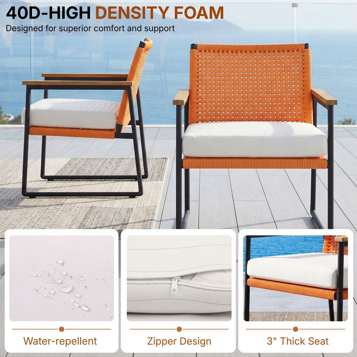 Outdoor Double-Tone Rattan Wicker 3-Piece Patio