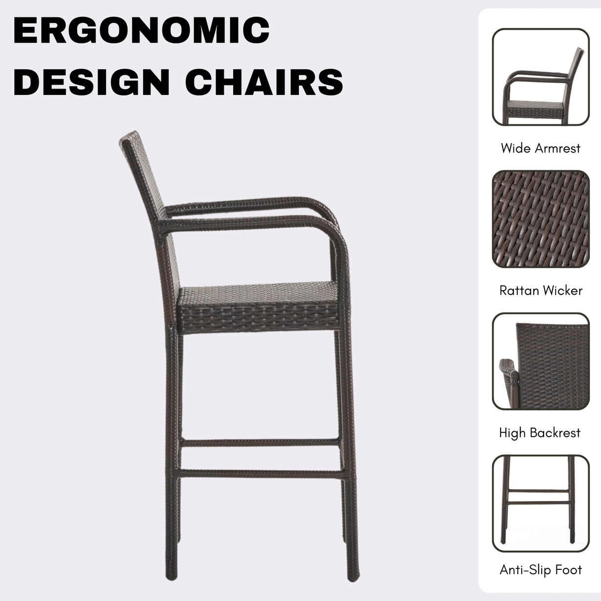 5-Piece Outdoor Rattan Wicker Bar Set with Wicker Top Table