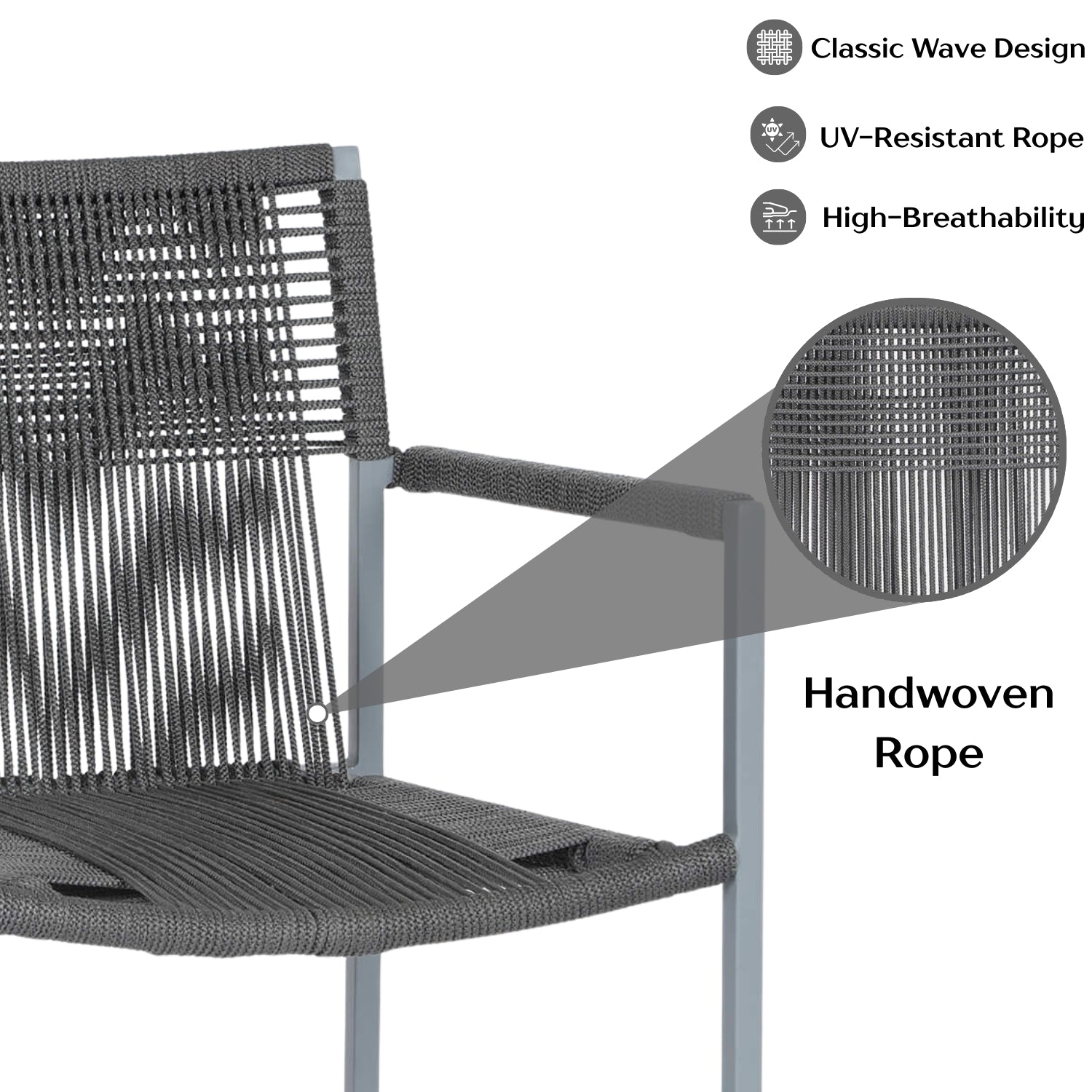 Outdoor Rope 3-Piece Patio Set (Grey)
