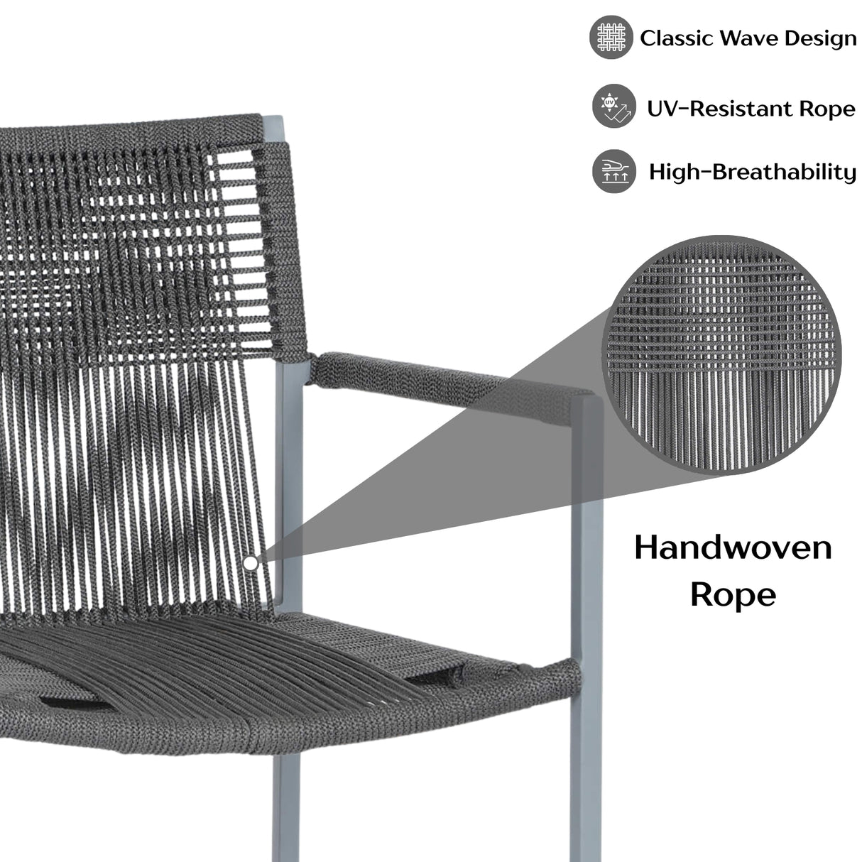 Outdoor Rope 3-Piece Patio Set (Grey)