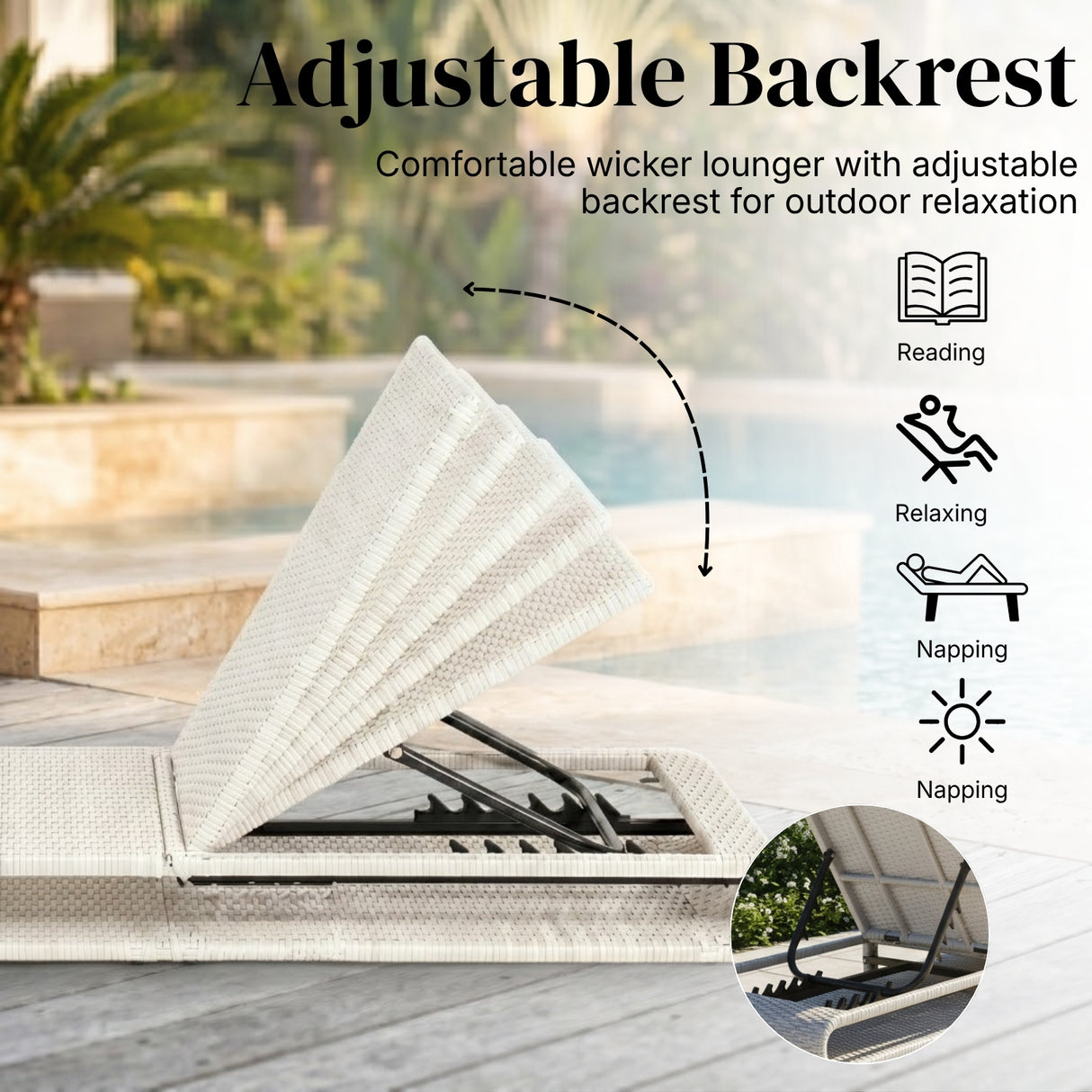 Outdoor Rattan Wicker Single Lounger Chair (White & Grey)