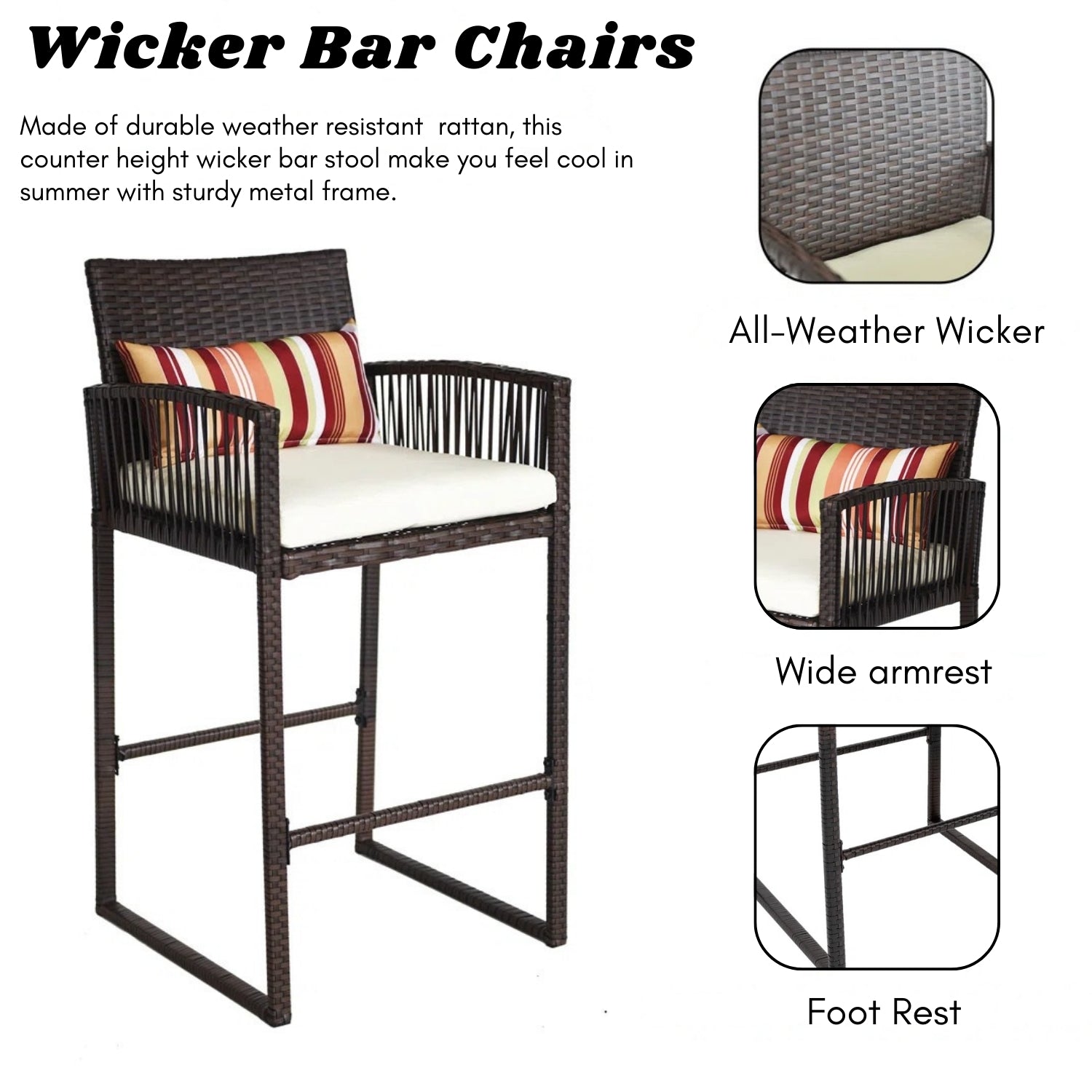 Outdoor Rattan Wicker Bar Set With 2-Tier Table