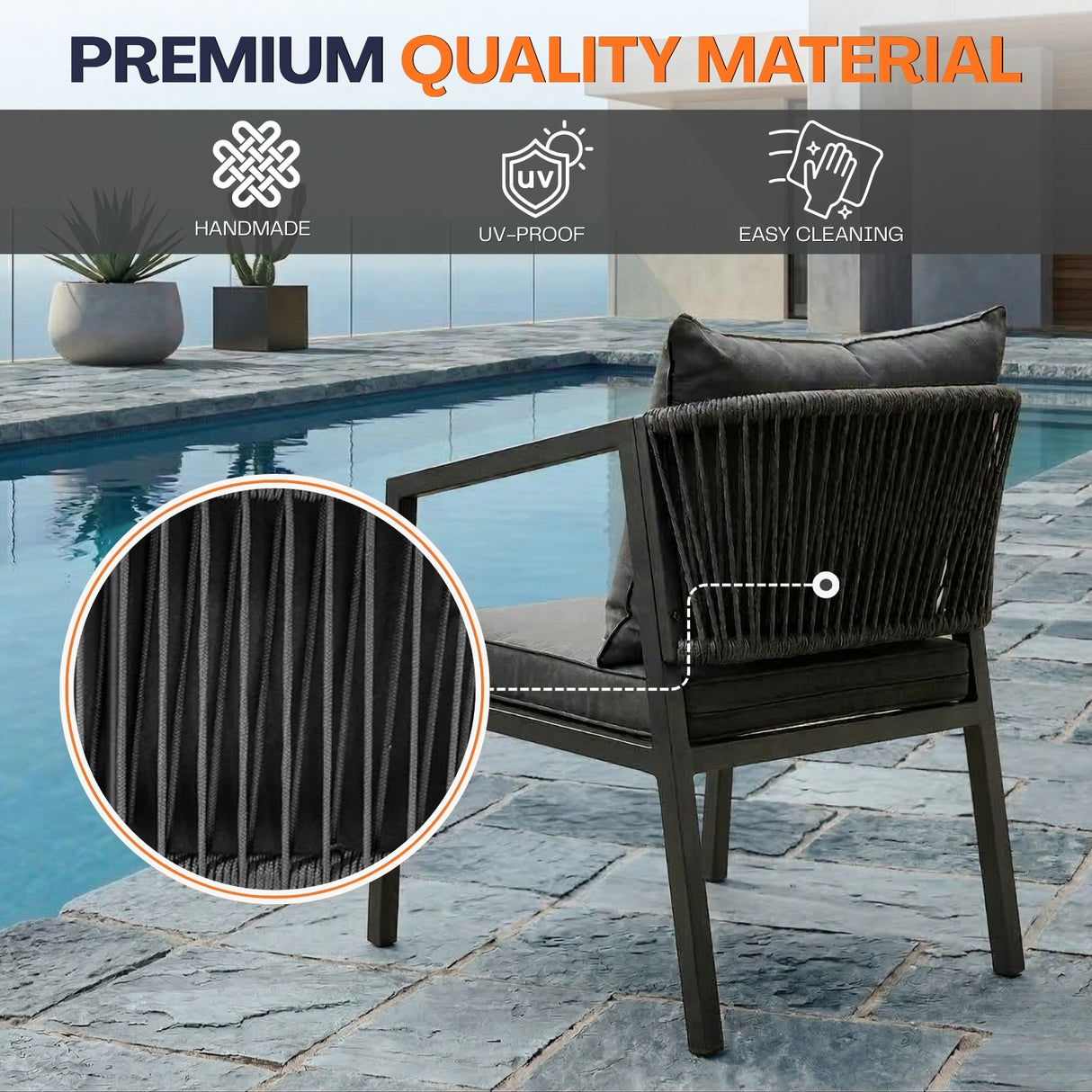 4-Piece Outdoor Rope Sofa Set With Glass Top Table