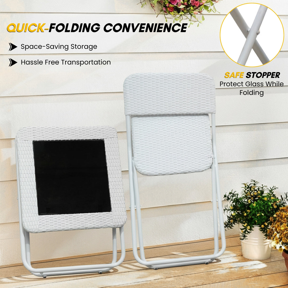 3-Piece Outdoor Wicker Folding Patio Set (White)