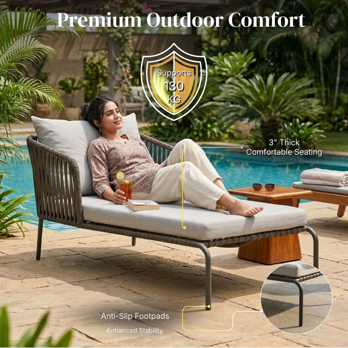 Outdoor All-Weather Resistant Rope Lounger Set (Grey)