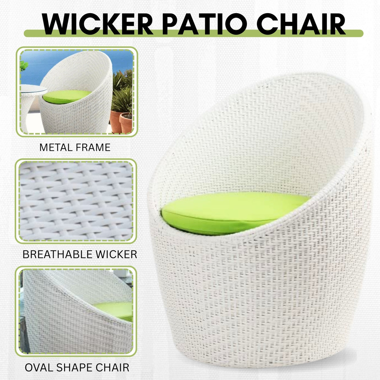 Outdoor Rattan Wicker 3-Piece Conversation Set