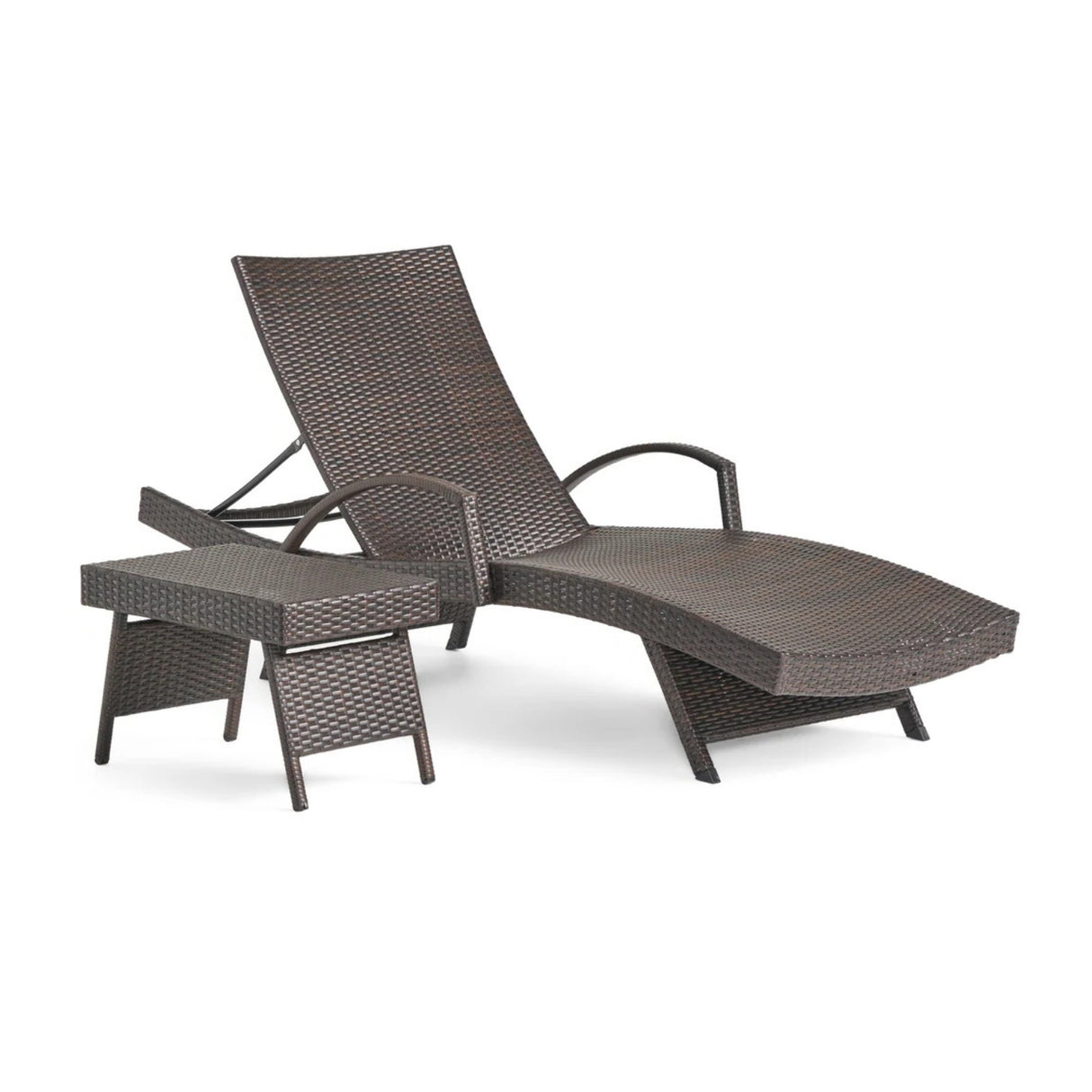Outdoor All-Weather HDPE Wicker Rattan Sunlounger Recliner with Side Table