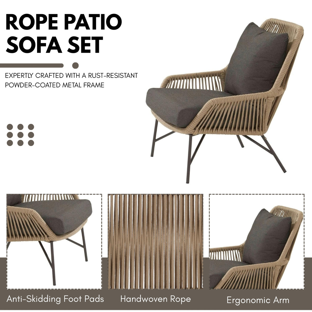 4-Piece Outdoor Rope Patio Conversation Loveseat Furniture