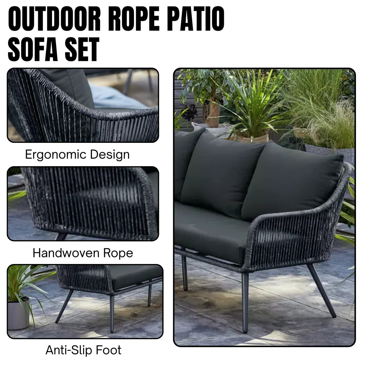 L-Shape Outdoor Rope Sofa Set