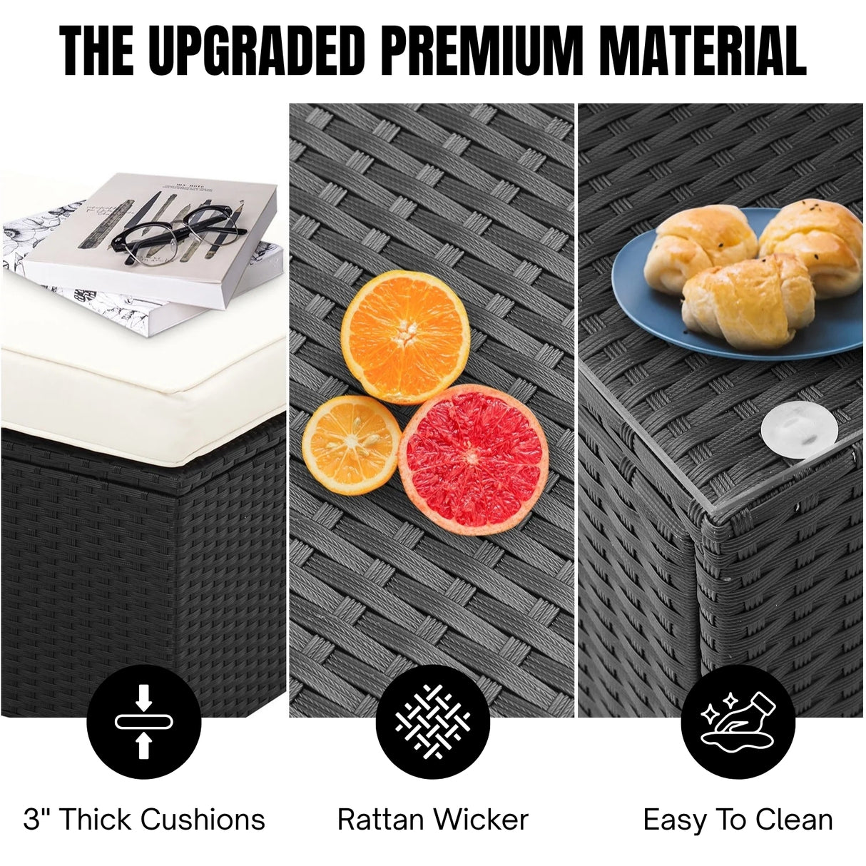 6-Piece Outdoor Wicker Sofa Set (Black/Cream)